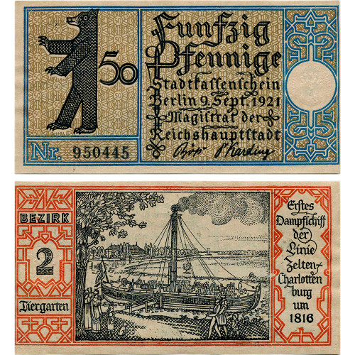 Нотгельд 50 пфеннигов 1921 года - Германия - Berlin (Берлин) №2 Tiergarten) XF