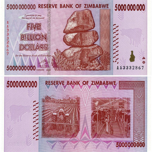 5 миллиардов долларов 2008 года - Зимбабве (Pick 84) UNC