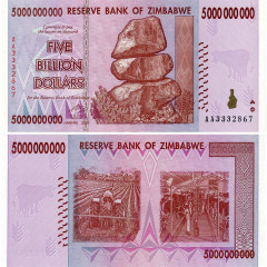 5 миллиардов долларов 2008 года - Зимбабве (Pick 84) UNC