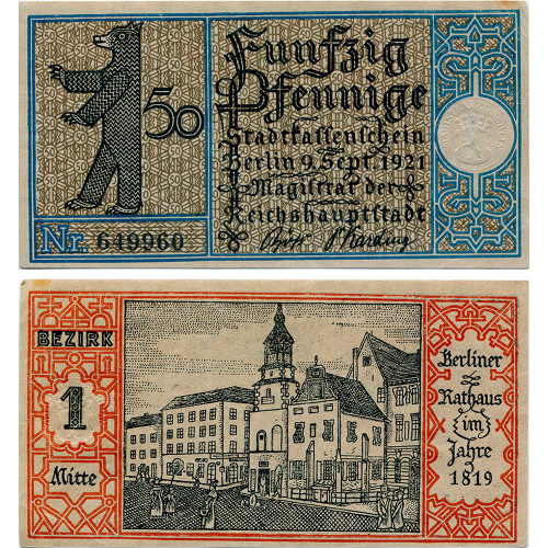 Нотгельд 50 пфеннигов 1921 года - Германия - Berlin (Берлин) №1 Mitte) XF