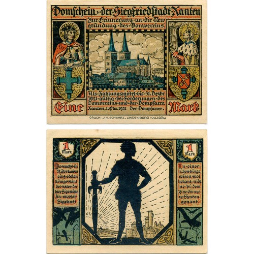 Нотгельд 1 марка 1921 года - Германия - Xanten (Ксантен) XF