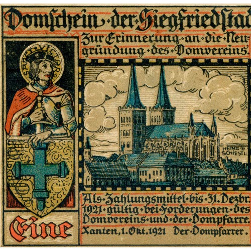 Нотгельд 1 марка 1921 года - Германия - Xanten (Ксантен) XF