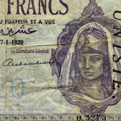 20 франков 1939 года - Тунис (Pick 6b) G-VG