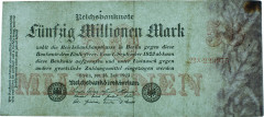 50 миллионов марок 1923 года - Веймарская Республика (Pick 98) F-VF
