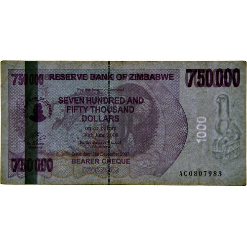 750000 долларов 2007 года - Зимбабве (Pick 52) F-VF