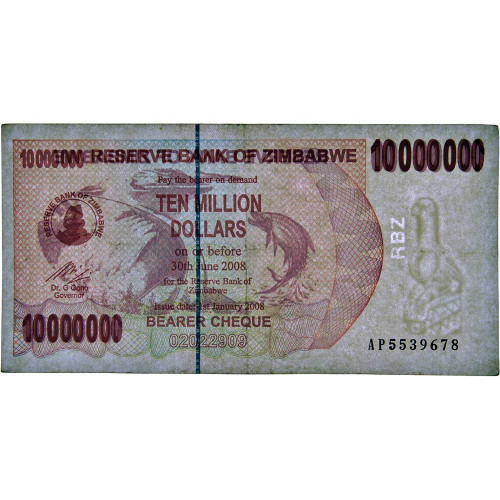 10 миллионов долларов 2008 года - Зимбабве (Pick 55) F-VF