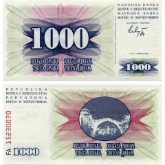 1000 динаров 1992 года - Босния и Герцеговина (Pick 15) UNC