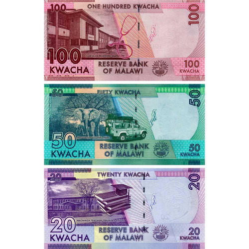 Набор банкнот Малави 20-50-100 квач 2020 года (3 штуки) UNC