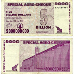 Агро-чек 5 миллиардов долларов 2008 года - Зимбабве (Pick 61) F-VF