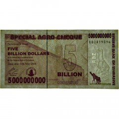 Агро-чек 5 миллиардов долларов 2008 года - Зимбабве (Pick 61) F-VF