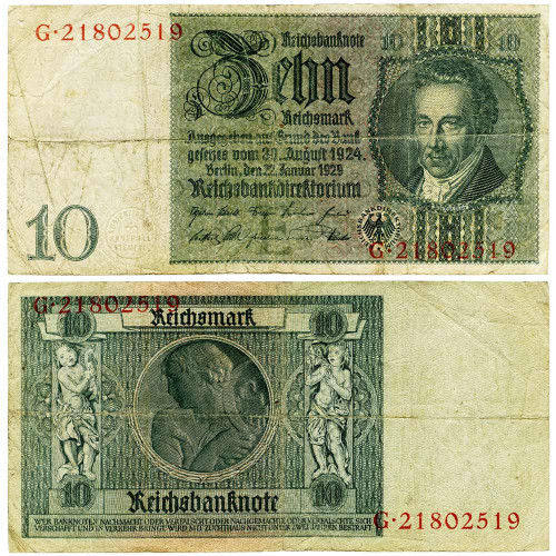 10 рейхсмарок 1929 года - Германия (Pick 180.a) G-VG