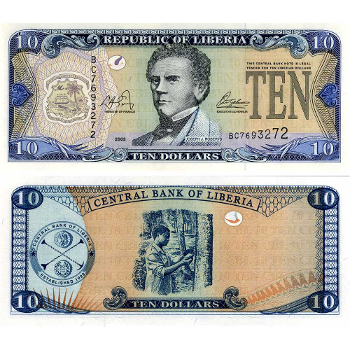 10 долларов 2003 года - Либерия (Pick 27.а) UNC