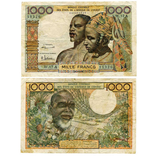 1000 франков 1959-1965 гг. - Кот-д'Ивуар (Pick 103A) F-VF