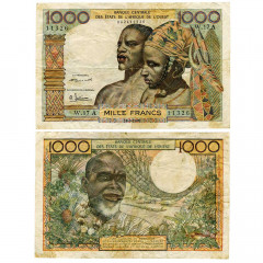 1000 франков 1959-1965 гг. - Кот-д'Ивуар (Pick 103A) F-VF
