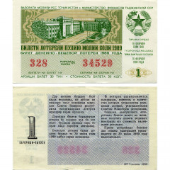 Билет денежно-вещевой лотереи 16 февраля 1989 года - 1 выпуск - Таджиксткая ССР