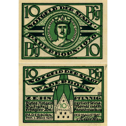 Нотгельд 10 пфеннигов 1920 года - Германия - Paderborn (Падерборн) XF