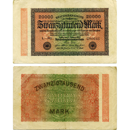 20000 марок 1923 года - Веймарская Республика (Pick 85) G-VG
