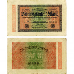 20000 марок 1923 года - Веймарская Республика (Pick 85) G-VG