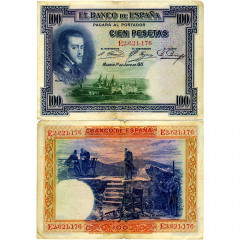100 песет 1925 года (Выпуск 1936 года) - Испания (Pick 69.c) G-VG