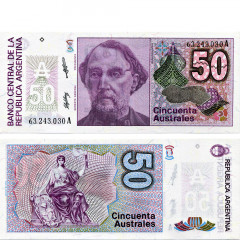 50 аустралей 1986-1989 гг - Аргентина (Pick 326.b) UNC