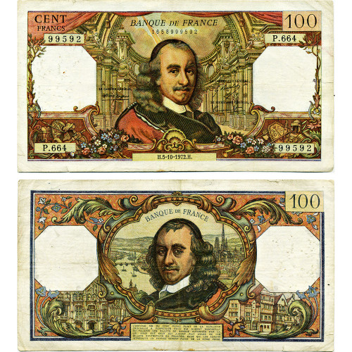 100 франков 1972 г (Корнель) - Франция (Pick 149.d) - VF