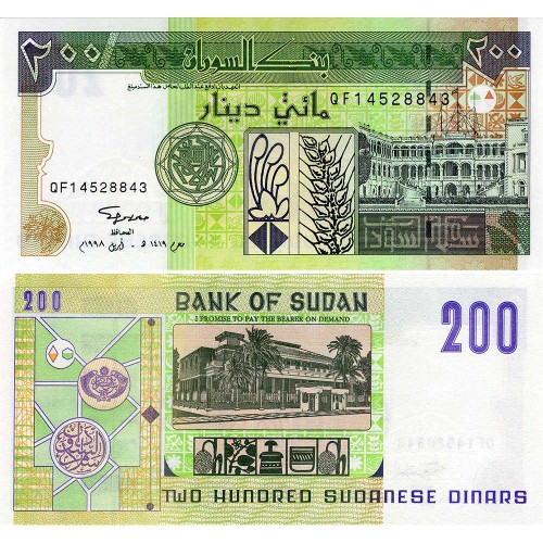 200 динаров 1998 года - Судан (Pick 57) UNC