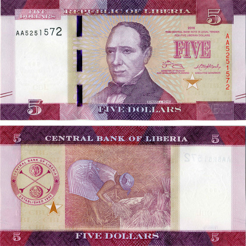5 долларов 2016 года - Либерия UNC