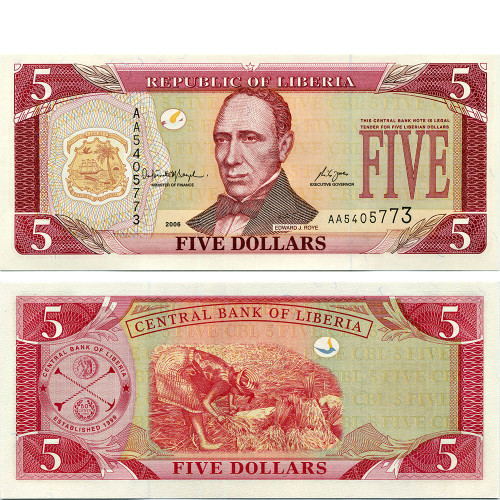 5 долларов 2003-2011 гг - Либерия (Pick 26) UNC