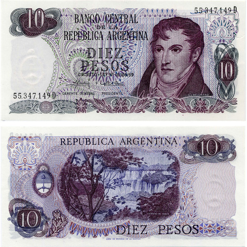 10 песо 1973-1976 гг - Аргентина (Pick 295) UNC