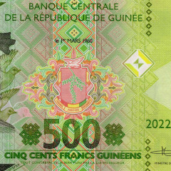 500 франков 2022 года - Гвинея (Pick W52) UNC