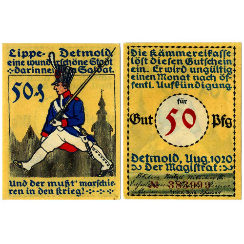 Нотгельд 50 пфеннигов 1920 года - Германия - Detmold (Детмольд) - Mehl 268) XF