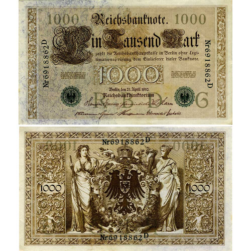 1000 марок 1910 года - Германия (Pick 45.b) aUNC