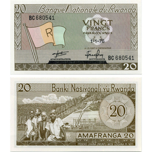 20 франков 1976 года - Руанда (Pick 6.e) UNC