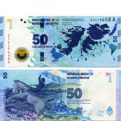 50 песо 2015 года "Защита Мальвинских Островов" Аргентина (Pick 362) UNC
