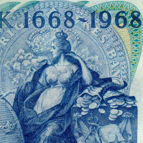 10 крон 1968 года - 300-летие Банка Швеции (Pick 56) F-VF