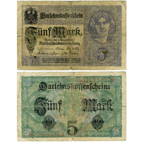 5 марок 1917 года - Германия (Pick 56.a) G-VG