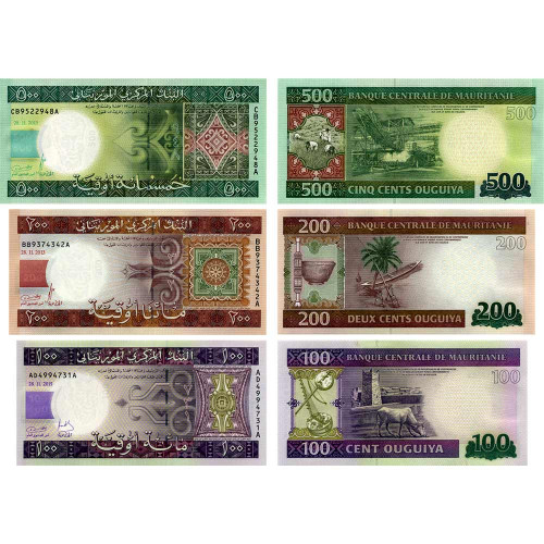 Набор банкнот Мавритании 100-200-500 угий 2013-2015 гг. (3 штуки) UNC