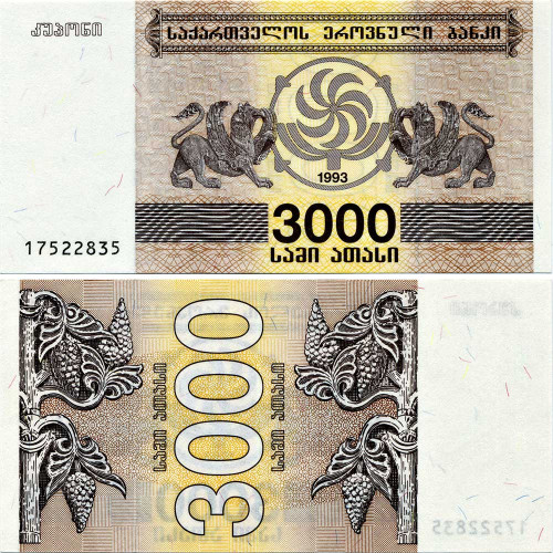 3000 купонов (лари) 1993 года - Грузия (Pick 45) - aUNC