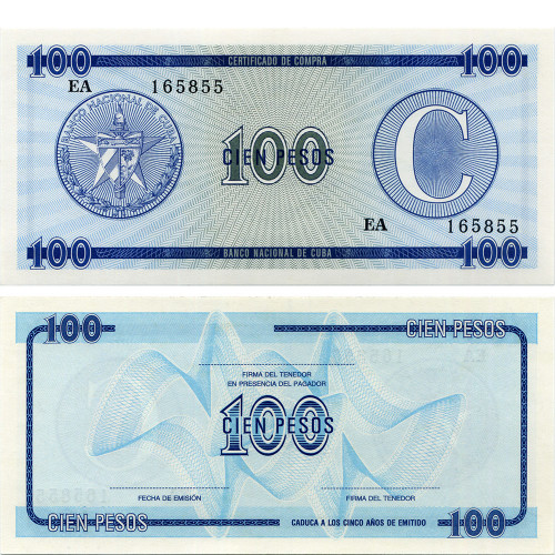 Валютный сертификат 100 песо 1985 года - Вторая серия C - Куба (Pick FX25) UNC