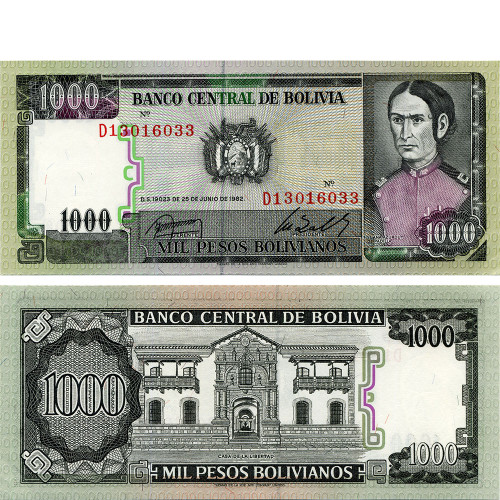 1000 песо 1982 года - Боливия (Pick 167) UNC