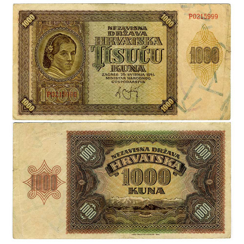 1000 кун 1941 года - Хорватия (Pick 4) VF