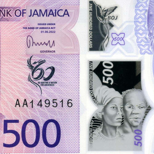 500 долларов 2022 года - 60 лет независимости - Ямайка (Pick W98) UNC - полимер