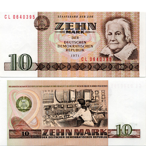 10 марок 1971 года - Выпуск 1985 года - ГДР (Pick 28.b) aUNC