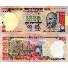 1000 рупий 2006 года - Индия (Pick# 94c) F-VF - отверстия от скоб