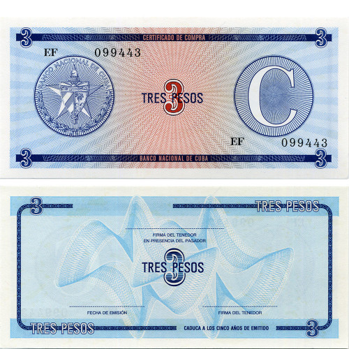 Валютный сертификат 3 песо 1985 года - Вторая серия C - Куба (Pick FX20) UNC