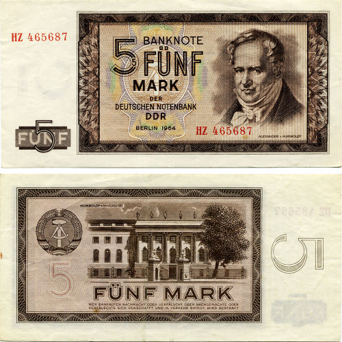 5 марок 1964 года - ГДР (Pick 22) XF