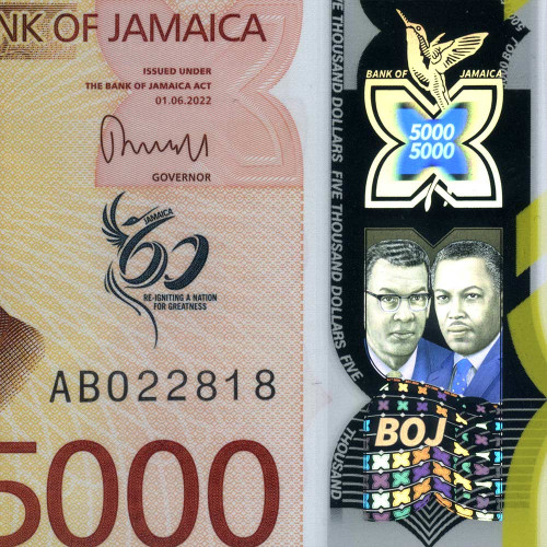 5000 долларов 2022 года - 60 лет независимости - Ямайка (Pick W101) UNC - полимер