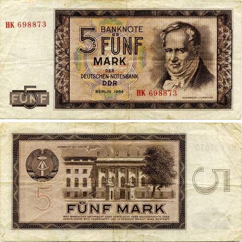 5 марок 1964 года - ГДР (Pick 22) VF